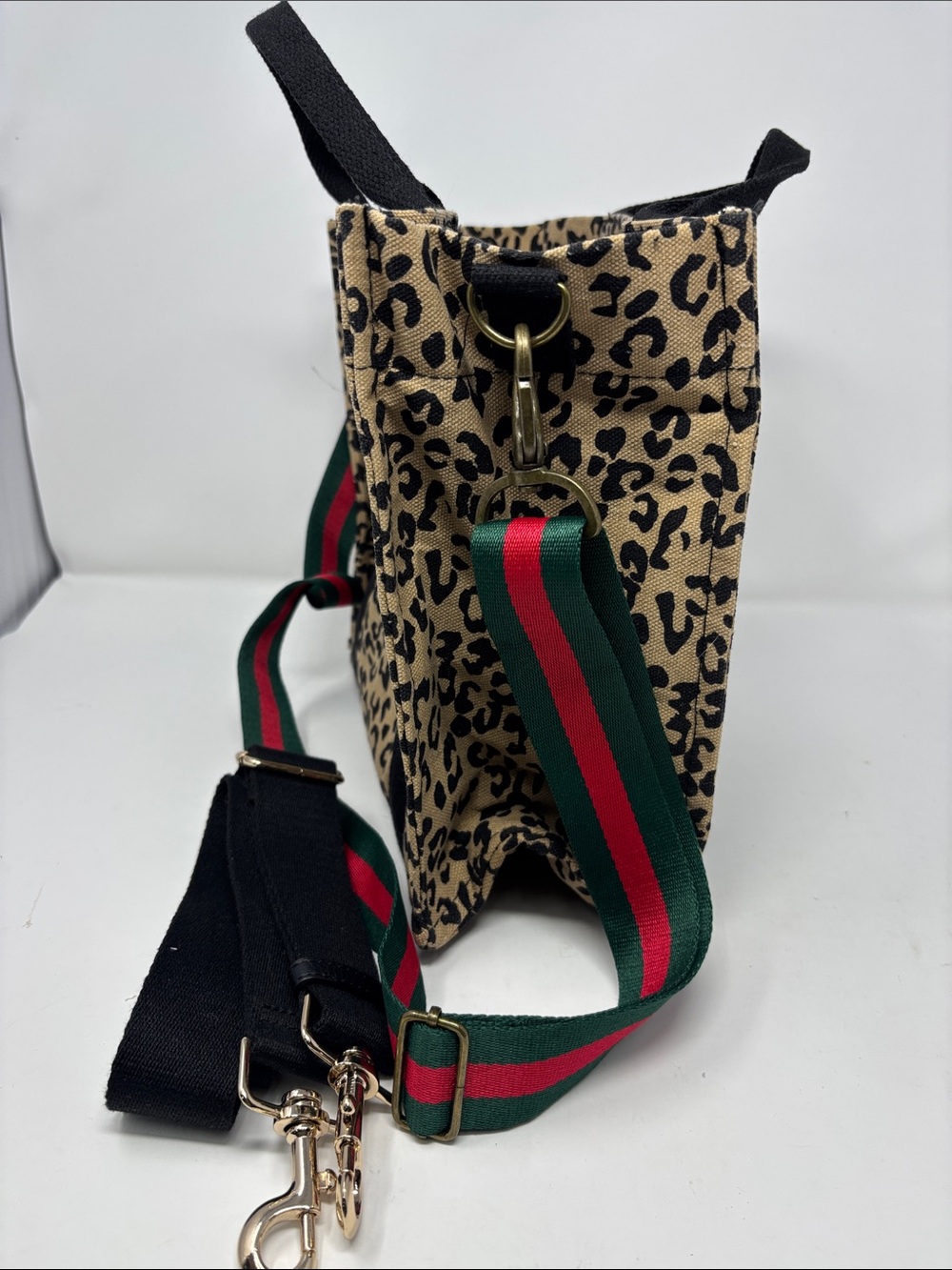 Leopard Print Canvas Tote Bag with Adjustable Straps - Picture 2 of 8